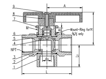 3-Way Panel Mount Brass Ball Valve