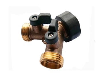 Brass Dual Shut-Off Valve / Y Hose Connector, Garden Hose 2-Way Y-Valve