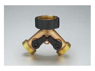 Brass Dual Shut-Off Valve / Y Hose Connector, Garden Hose 2-Way Y-Valve