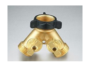 Brass Dual Shut-Off Valve / Y Hose Connector, Garden Hose 2-Way Y-Valve