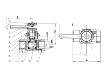 3-Way Ball Valve, Zinc Alloy Handle