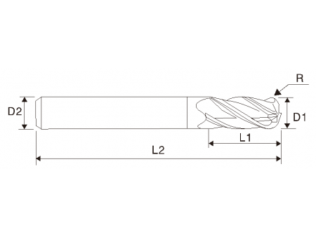 EMA10 4 Flute Corner Radius End Mill, Long Length