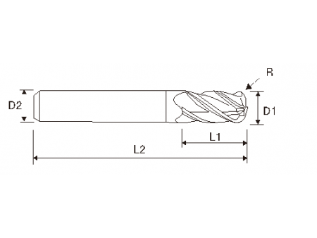 EMB10 4 Flute Corner Radius End Mill, Long Length