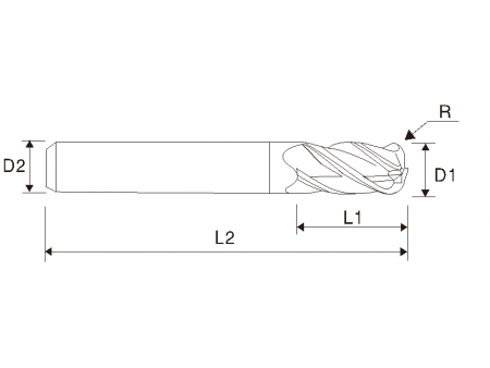 EMC09 X5070 Carbide 4 Flute End Mill, Corner Radius