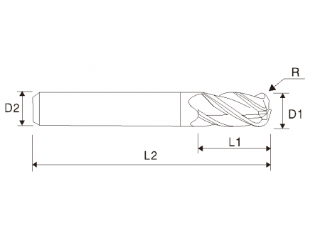 EMC10 X5070 Carbide 4 Flute Radius End Mill, Long Length