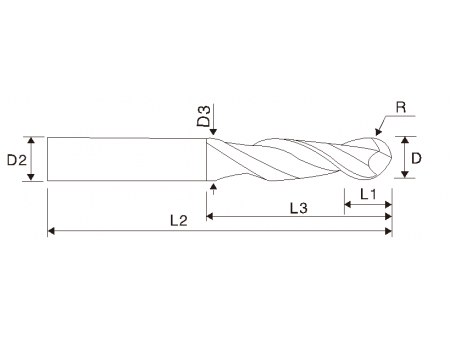 EMFC.03 Diamond Coated End Mill, 2 Flute Ball End Mill with Taper Neck