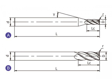 UC-RH4  General Purpose Solid Carbide End Mill - Corner Radius - 4 Flutes - Long Shank