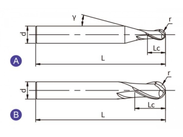 H-BH2  Solid Carbide End Mill for Hardened Steel Machining - Ball Nose - 2 Flutes - Long Shank