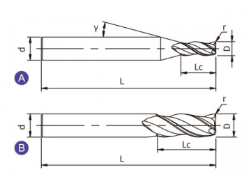 A-R3/RS3  Solid Carbide End Mill for Aluminum Alloy Machining - Corner Radius - 3 Flutes