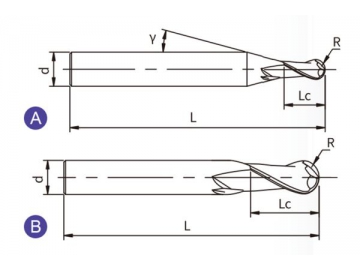 A-B2  Solid Carbide End Mill for Aluminum Alloy Machining - Corner Radius - 3 Flutes