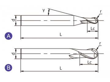 EA-B2  General Purpose End Mill for Aluminum Alloy Machining - Ball Nose - 2 Flutes