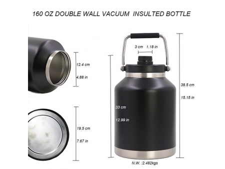 5L Stainless Steel Vacuum Jug with Screw lid & Handle