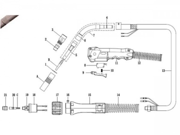 350A Mixed Gas Air Cooled Welding Gun 350A Mixed Gas Air Cooled Welding Gun