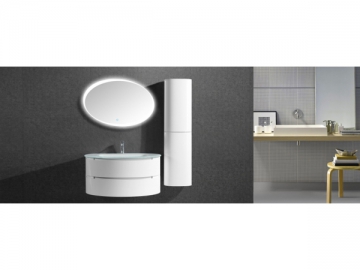 IL567 Glass Top Bathroom Vanity Unit with Round LED Mirror IL567 Glass Top Bathroom Vanity Unit with Round LED Mirror